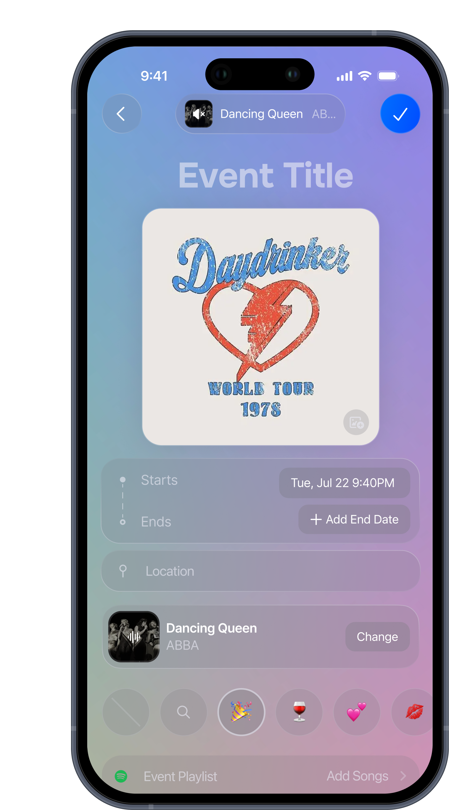 DoorList event creation with cover art, music and event details